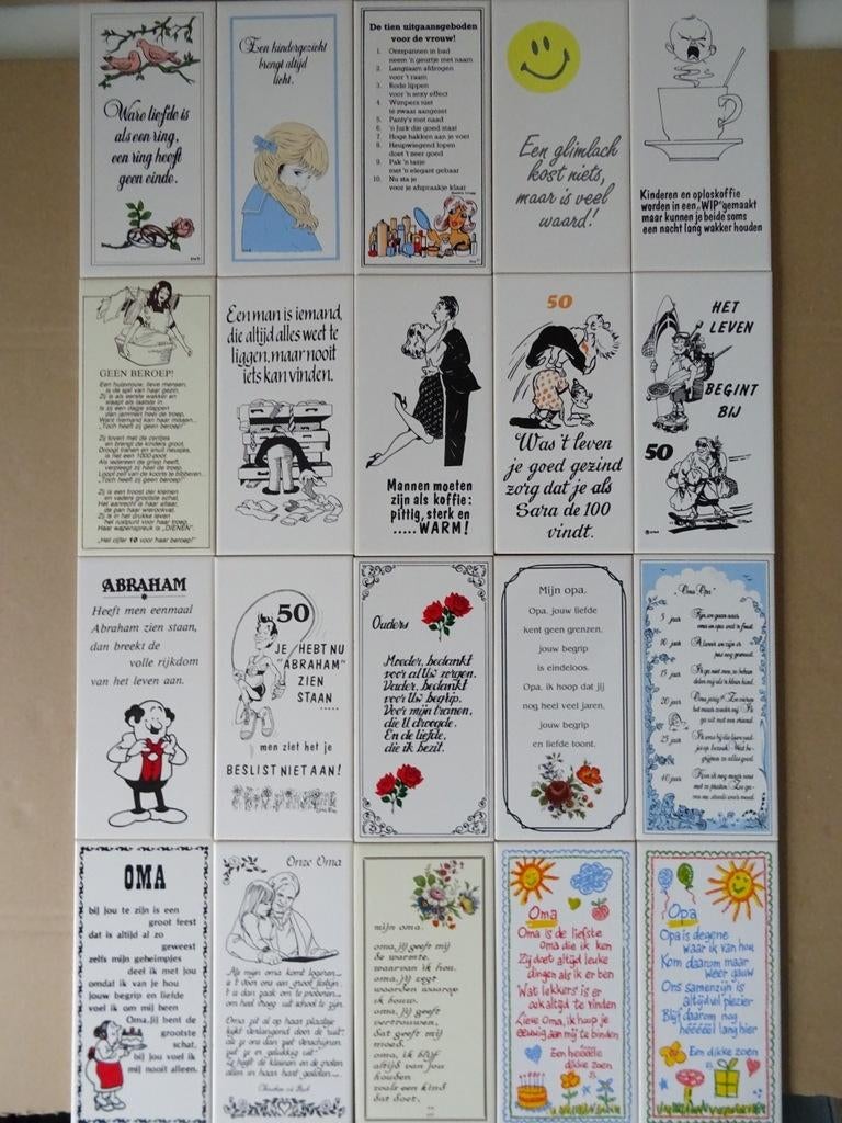 Vintage Mosa tegel tegels met spreuk 19 euro per stuk 20x, Antiek en Kunst, Curiosa en Brocante, Ophalen of Verzenden