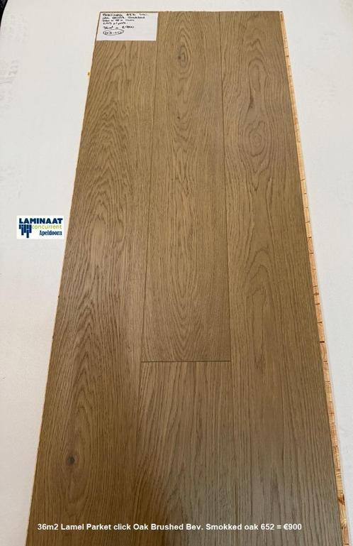 46m2 Lamel Parket click Smokked Effect 652 14mm dik = €900, Huis en Inrichting, Stoffering | Vloerbedekking, Nieuw, Parket, Bruin