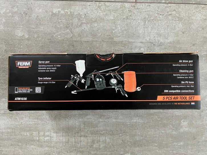 Ferm Compressor Luchtgereedschapset (5-delig), Doe-het-zelf en Bouw, Gereedschap | Handgereedschap, Nieuw, Ophalen of Verzenden