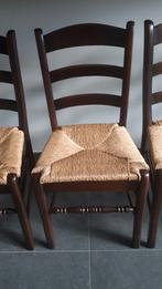 Set van 4 eiken stoelen met biezen, Ophalen, Riet of Rotan, Bruin, Landelijk, copie antiek kleur