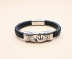 Prachtige herenarmband van echt leer en roestvrij staal, Handtassen en Accessoires, Armbanden, Verzenden, Zo goed als nieuw, Leer