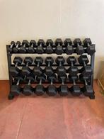 Hex Dumbbell set 2,5 tot 30kg + Rek, Sport en Fitness, Ophalen, Zo goed als nieuw, Dumbbell