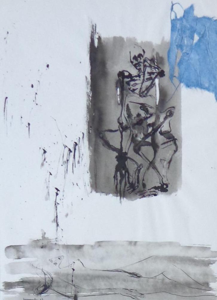 JAN VAERTEN / SKELET / ORIGINEEL + COLLAGE / 65x50cm / SIG, Antiek en Kunst, Kunst | Schilderijen | Modern, Ophalen of Verzenden