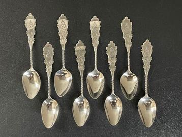 Acht Zeldzame Zilveren Mokka of Advocaatlepeltjes +/- 1925, Antiek en Kunst, Ophalen of Verzenden, Zilver