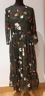 Kakigroene chiffon jurk bloemen merk Jane Wood maat 1 of 36, Groen, Ophalen of Verzenden, Onder de knie, Jane Wood