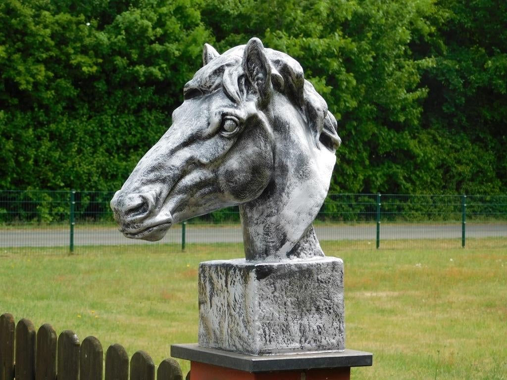 Groot paardenhoofd - zilvergrijs - polystone, Antiek en Kunst, Kunst | Beelden en Houtsnijwerken, Ophalen of Verzenden