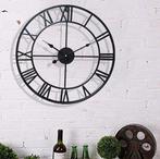 Vintage Grande horloge 60cm chiffres romains noir XL, Maison & Meubles, Analogique, Enlèvement ou Envoi, Neuf, Horloge murale