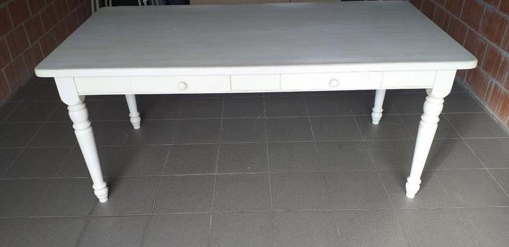 Mooi gebroken witte tafel, Huis en Inrichting, Tafels | Eettafels, Zo goed als nieuw, 50 tot 100 cm, 200 cm of meer, Vijf personen of meer