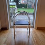 4 Stoelen - wit metalen frame, donkerbruin leren zit, Comme neuf, Brun, Enlèvement, Métal