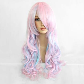 Lolita pruik baby-roze baby-blauw lang haar met krullen beschikbaar voor biedingen
