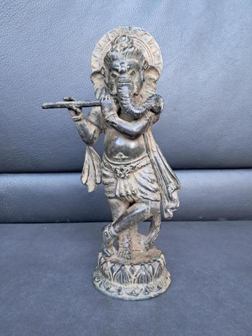 Standbeeld van Ganesh die fluit speelt/Ganapati/Bronze/India beschikbaar voor biedingen