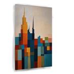 Skyline in abstracte vormen canvas 60x90cm - 18mm., Huis en Inrichting, Woonaccessoires | Wanddecoraties, Nieuw, Verzenden