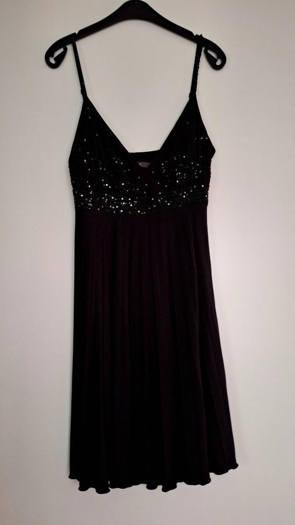 Top noir mi-long à sequins irisés et petites perles, Kleding | Dames, Topjes, Zo goed als nieuw, Maat 38/40 (M), Zwart, Zonder mouw