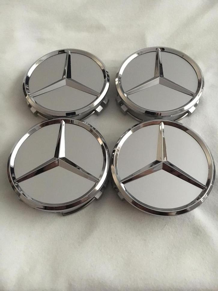 4x Nieuwe grijze mercedes naafdoppen 75mm logo’s velgen, Auto diversen, Wieldoppen, Zo goed als nieuw, Ophalen of Verzenden