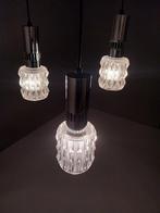 Vintage Hanglamp met 3 Lichtpunten (Chroom + Glas), Jaren 70, 75 cm ou plus, Enlèvement ou Envoi, Vintage, Verre