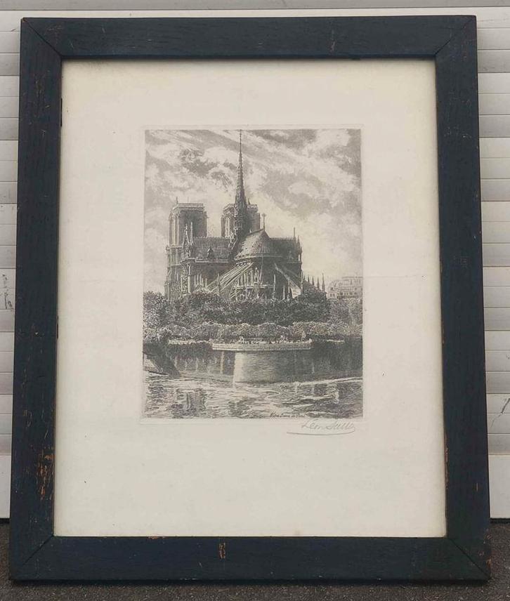 Gravure notre dame de Paris signe Léon Salles., Antiek en Kunst, Kunst | Etsen en Gravures, Ophalen of Verzenden