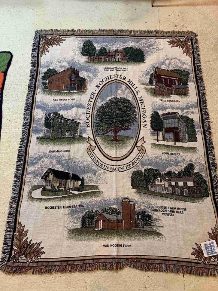 Grand foulard woonkleed met Amerikaanse afbeeldingen 170/122, Huis en Inrichting, Woonaccessoires | Plaids en Woondekens, Nieuw