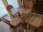 Rotan tafel met 4 stoelen, Huis en Inrichting, 4 tot 6 stoelen, Gebruikt, Rotan, Ophalen