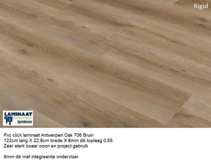 Pvc click 8mm dik Antwerpen Eik met integreerde ondervloer, Huis en Inrichting, Stoffering | Vloerbedekking, Nieuw, Laminaat, Bruin