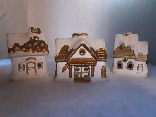 Set van 5 theelicht kerst huisjes in porselein., Divers, Noël, Comme neuf, Enlèvement