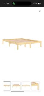 Bedframe massief hout 180x200 cm - VidaXL, Huis en Inrichting, Slaapkamer | Bedden, Ophalen, Beige, 180 cm, 200 cm