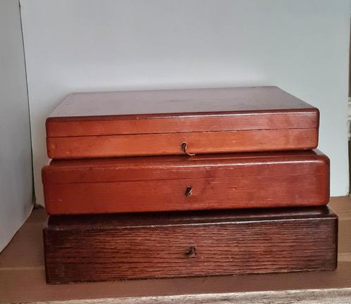 3 Superior Victoriaanse houten dozen met subliem insignia, Antiek en Kunst, Kunst | Beelden en Houtsnijwerken, Ophalen of Verzenden