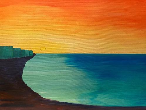 Peinture toile mer ocean soleil cadre schilderij, Antiquités & Art, Art | Peinture | Moderne, Enlèvement