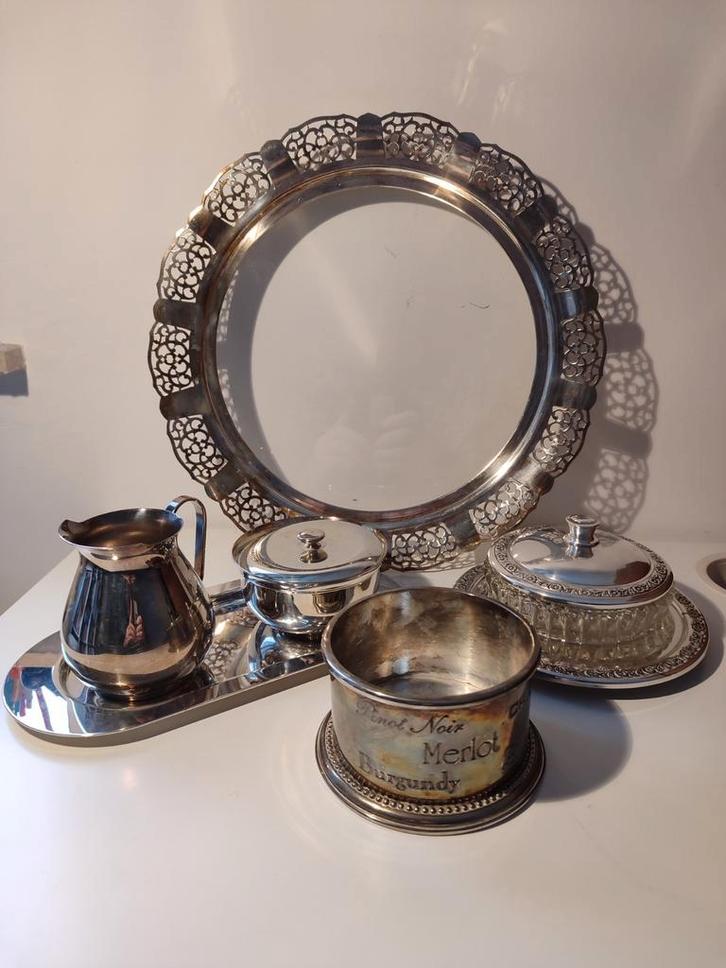 Verzilverd servies schotel Botervloot wijnhouder getekend, Huis en Inrichting, Woonaccessoires | Spiegels, Gebruikt, Ophalen of Verzenden