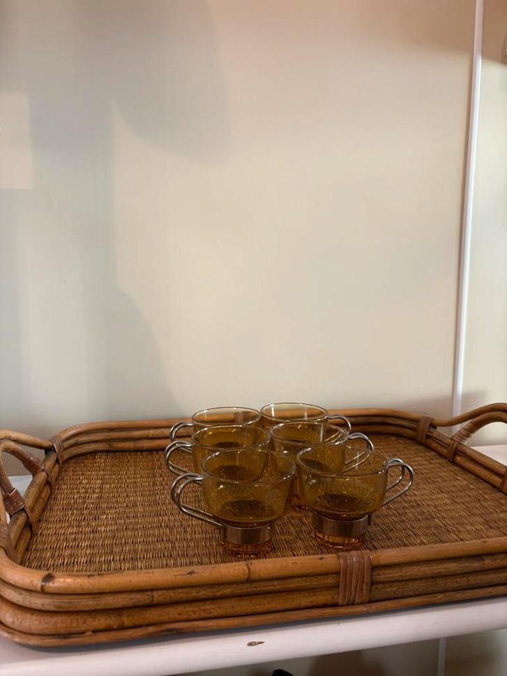 Vintage rotan en bamboe dienblad, Huis en Inrichting, Woonaccessoires | Dienbladen, Ophalen of Verzenden