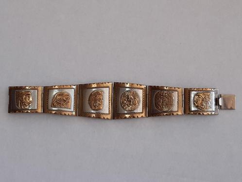 VINTAGE 925 STERLING ZILVER TAXCO PANEL ARMBAND, Handtassen en Accessoires, Antieke sieraden, Armband, Zilver, Verguld, Ophalen
