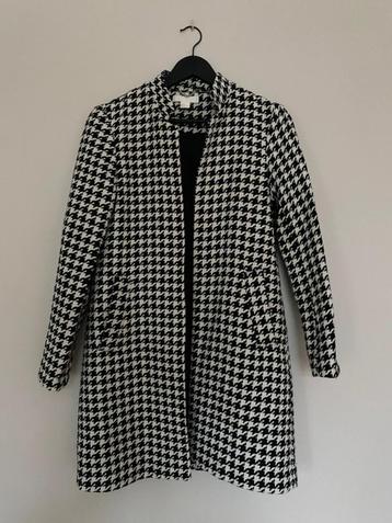 H&M : zomerse mantel langere jas pied de poule zwart , 40