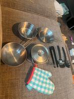Keukenspeelgoed: pot en pannenset, spatels en handschoen, Kinderen en Baby's, Ophalen, Gebruikt, Overige materialen, Speelkeuken-accessoire