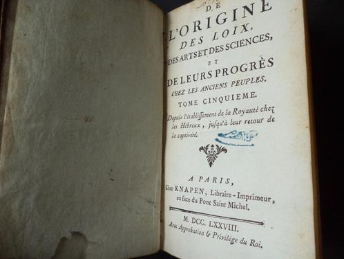 1778 De l'origine des loix des arts et des sciences V GOGUET, Antiek en Kunst, Antiek | Boeken en Manuscripten, Ophalen of Verzenden
