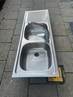 Lavabo inox dubbele spoelbak met kraan, Huis en Inrichting, Ophalen of Verzenden