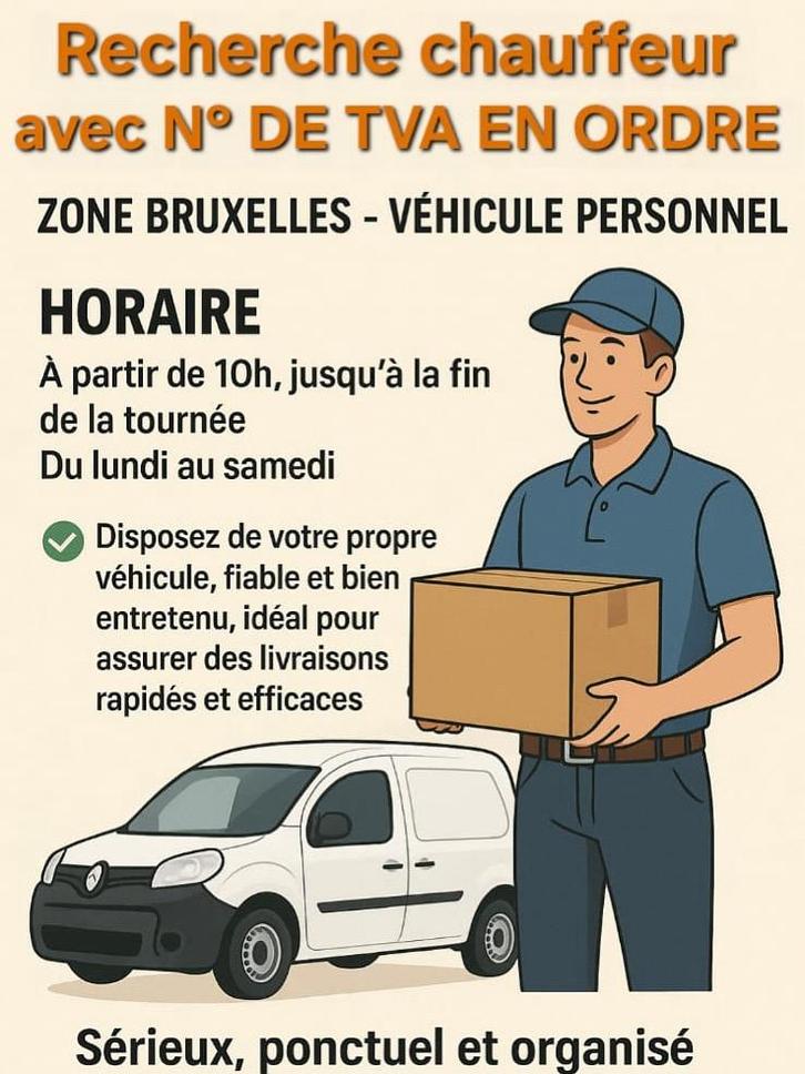 Recherche livreur avec N.TVA en ordre., Offres d'emploi, Emplois | Chauffeurs, Convient comme travail d'appoint, Autres horaires