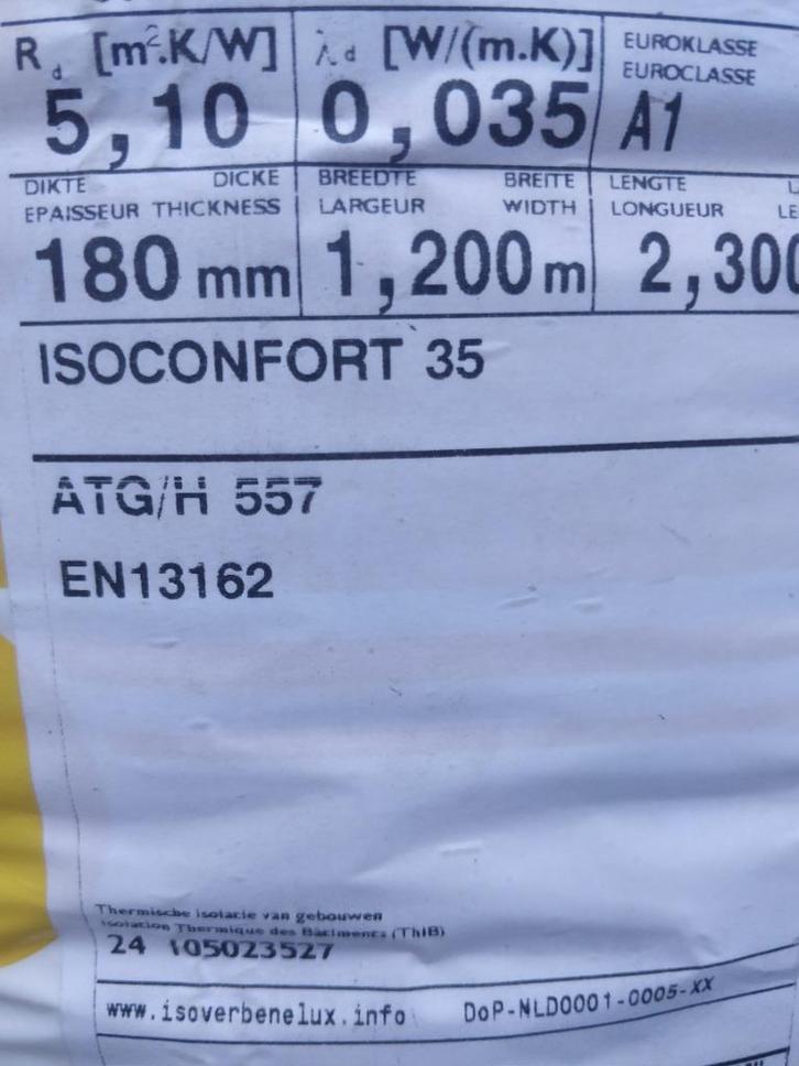 ISOVER ISOCONFORT 35 - dikte = 180mm/18cm - 18rollen., Doe-het-zelf en Bouw, Isolatie en Afdichting, Nieuw, Dakisolatie, Glaswol
