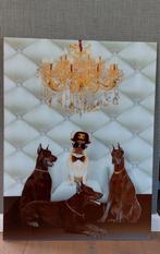 Glasschilderij Doberman Bulldog & Chanel, Comme neuf, Enlèvement ou Envoi, Imprimé