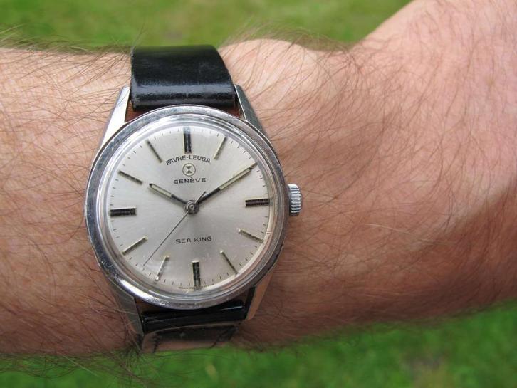 Vintage SS Favre-Leuba Genève Sea King ca. 1965 swiss made, Antiek en Kunst, Antiek | Klokken, Ophalen of Verzenden