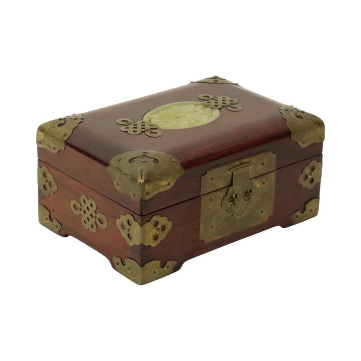 Oude Chinese Juwelenkist Sierraden Doos Jade Palissander Mes, Antiek en Kunst, Curiosa en Brocante, Ophalen of Verzenden