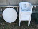 9 witte tuinzeteltjes + ronde tafel, Tuin en Terras, Ophalen, Zo goed als nieuw