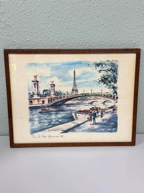 Antiek Schilderij Pont Alexandre III Parijs brug Seine paris, Antiek en Kunst, Kunst | Schilderijen | Klassiek, Ophalen of Verzenden