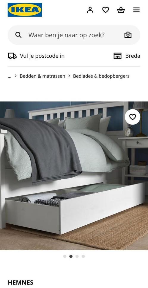 Ikea Hemnes, bedlade, als nieuw, Huis en Inrichting, Slaapkamer | Bedden, Zo goed als nieuw, Wit, Ophalen