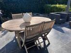 Uittrekbare teak tafel incl teak stoelen, Tuin en Terras, Tuintafels, Ophalen, Gebruikt, Ovaal, Teakhout