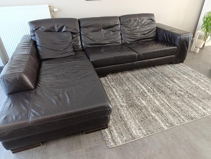 Lederen Zetel donker bruin, Huis en Inrichting, Zetels | Zetels, Gebruikt, Hoekbank, Driepersoons, 250 tot 300 cm, 75 tot 100 cm