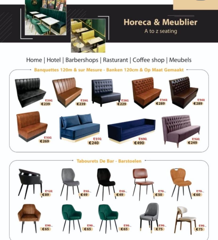 Groothandelaar horeca banken tafels een stoelen, Zakelijke goederen, Horeca | Keukenapparatuur, Fornuis, Frituur en Grillen, Nieuw in verpakking