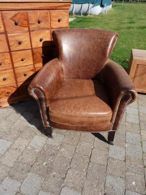Vintage lederen zetel - maison du Monde (Cambridge), Huis en Inrichting, Fauteuils, Gebruikt, Leer, Ophalen