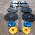 Olympische bumper en atx plates set + Barbell 220cm 20kg, Ophalen, Zo goed als nieuw