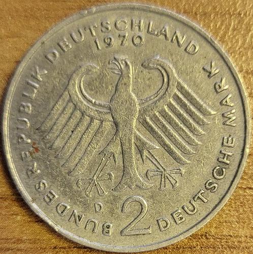 DUITSLAND 2 mark 1970 D MÜNCHEN Theodor Heuss KM#A127 VF, Postzegels en Munten, Munten | Europa | Niet-Euromunten, Losse munt