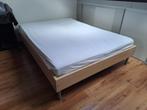 Bed + lattenbodem 1m40 tweepersoons, Huis en Inrichting, Slaapkamer | Bedden, Ophalen, Bruin, Tweepersoons, 140 cm