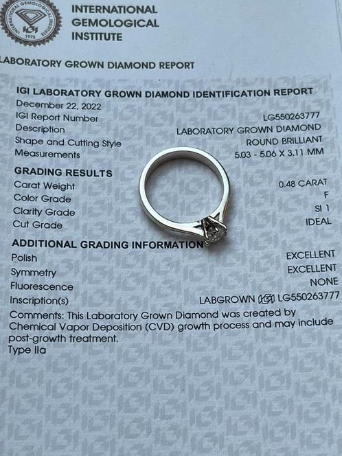 Labgrow IGI 18k gouden en diamanten solitaire ring, Handtassen en Accessoires, Ringen, Nieuw, Dame, Wit, Goud